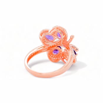 6x4mm Oval Amethyst and White CZ 18K Rose Gold Over Sterling Silver
Ring, 1.50ctw