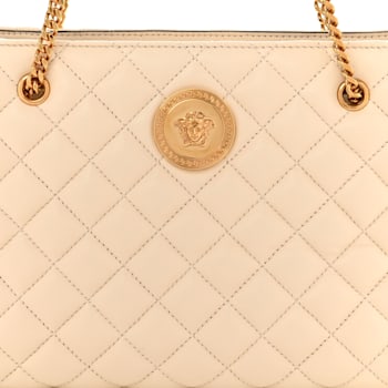 Versace La Medusa Nappa Quilted Beige Leather Large Tote Bag