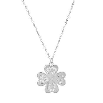 White Cubic Zirconia Rhodium Over Sterling Silver Clover Pendant 0.22ctw