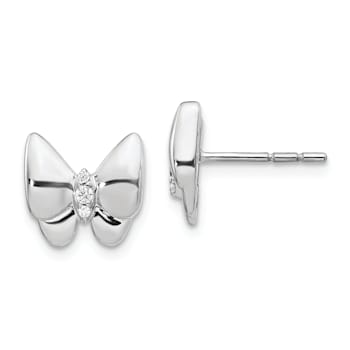Rhodium Over 14k White Gold Diamond Butterfly Stud Earrings