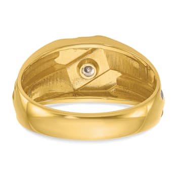 10K Yellow Gold with Black Rhodium Men's Polished and Grooved Diamond
Ring 0.15ctw