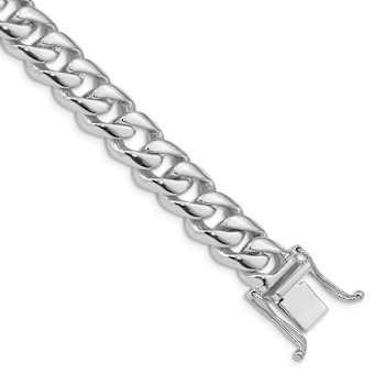 Rhodium Over 10k White Gold 9.6mm Hand Polished Rounded Curb Link Bracelet