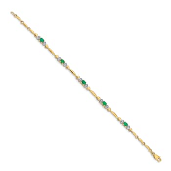 14k Yellow Gold and Rhodium Over 14k Yellow Gold Diamond and Emerald Bracelet