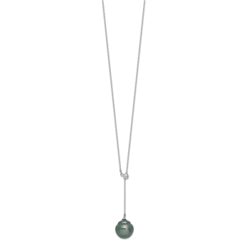 Rhodium Over Sterling Silver 9-10mm Baroque Tahitian Saltwater Cultured
Pearl Necklace