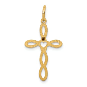 14k Yellow Gold Satin Loop with Center Heart Cross Pendant