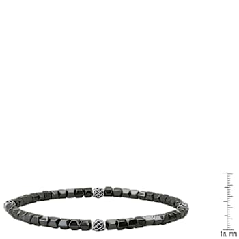 Gray Hematite Beaded Stretch Bracelet In Sterling Silver