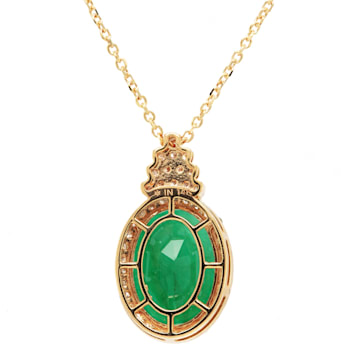 6.31 Ctw Emerald and 0.34 Ctw White Diamond Pendant in 14K YG