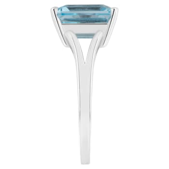 10x8mm Emerald Cut Sky Blue Topaz Rhodium Over Sterling Silver Ring