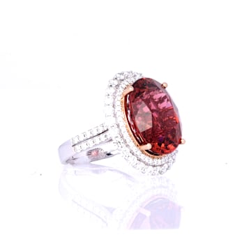 14.38 Ctw Rubelite and 1.60 Ctw White Diamond Ring in 14K 2-Tone