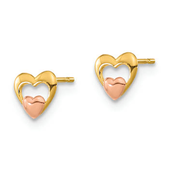 14k Yellow Gold and 14k Rose Gold Children's 5mm Heart Stud Earrings