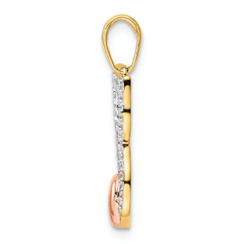 14K Yellow Gold with White and Rose Rhodium Diamond-cut Cat Heart Pendant