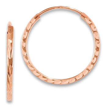 14k Rose Gold 13/16" Diamond-Cut Square Tube Endless Hoop Earrings