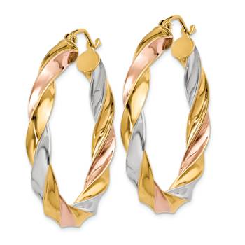 14k Tri-color Gold 1 5/16" Light Twisted Hoop Earrings