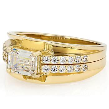 Diamond Simulant And Zircon Ring In 18K Gold Over Sterling Silver