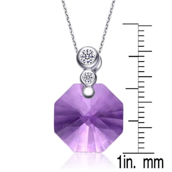 Amethyst Color CZ Octagon Pendant Necklace In Sterling Silver