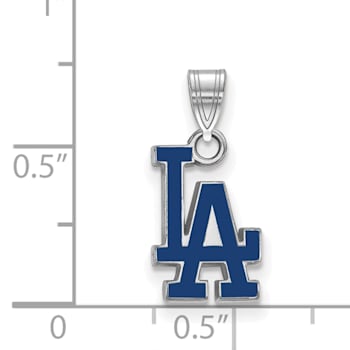 Rhodium Over Sterling Silver MLB Los Angeles Dodgers LogoArt Enameled Pendant