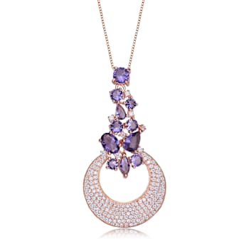 Amethyst Color CZ Cluster Pendant Necklace In 18K Rose Gold Over
Sterling Silver