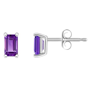 5x3mm Emerald Cut Amethyst 14k White Gold Stud Earrings