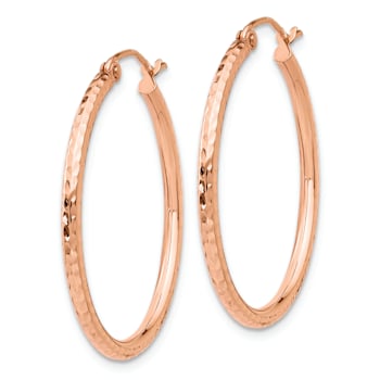 14k Rose Gold Diamond-Cut and Polished 1 3/16" Hoop Earrings
