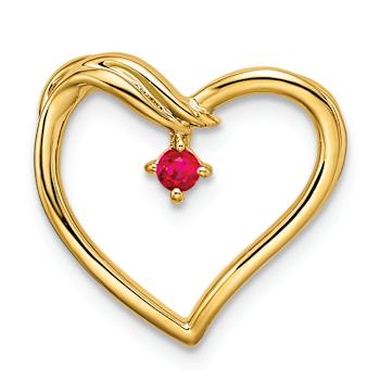 14k Yellow Gold Polished Ruby Heart Chain Slide Pendant