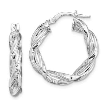 Rhodium Over Sterling Silver 4mm Twisted Hoop Earrings