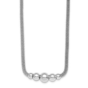 Rhodium Over Sterling Silver Polished Mesh Graduated Beaded Necklace
