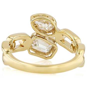 Contemporary Emerald And Pear Cut Moissanite Bypass Ring In 14K Gold
Over Sterling Silver