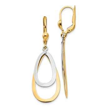 14k Yellow Gold and 14k White Gold Oval Tear Drop Dangle Earrings