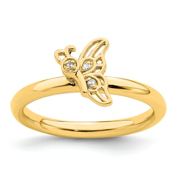 14K Yellow Gold Over Sterling Silver Stackable Expressions Butterfly
with Diamond Ring 0.015ctw