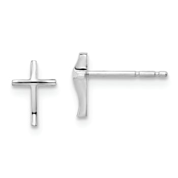 Rhodium Over 14k White Gold Children's Cross Stud Earrings