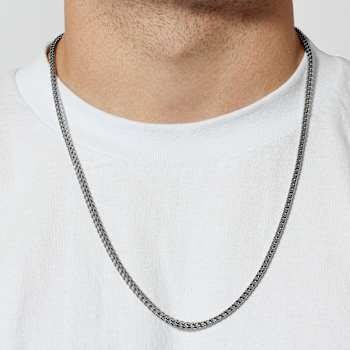 Robert Alton Men's Franco Link Chain Necklace 3mm In Stainless Steel 24 Inch
