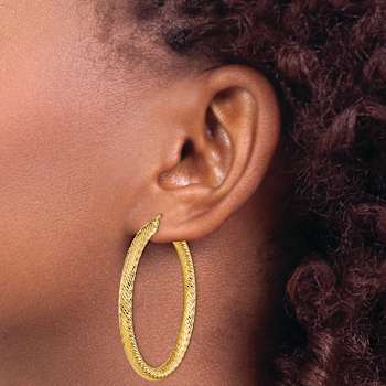 14k Yellow Gold Diamond-cut 2" Round Hoop Earrings
