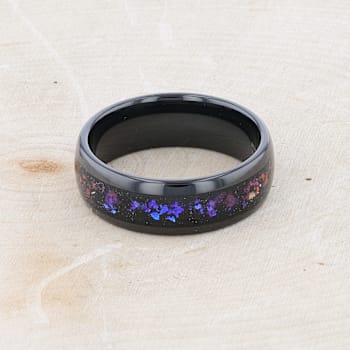 COSMIC Black Tungsten Ring with Crushed Alexandrite and Dark Blue and
Purple Crushed Goldstone 8mm