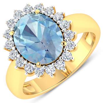 3.44ctw Blue Aquamarine and Diamond 14K Yellow Gold Halo Ring