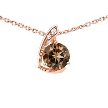 Natural Brown Smoky Quartz 14K Rose Gold Over Sterling Silver Round
Shape Pendant with Chain