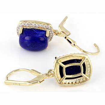 Lapis Lazuli And White Zircon Dangle Earrings In 18K Gold Over Sterling
Silver 0.46ctw
