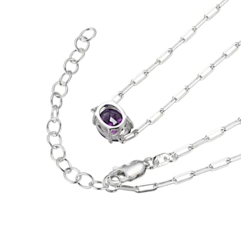 Purple Cubic Zirconia Rhodium Over Sterling Silver Paperclip Necklace 4.03ctw