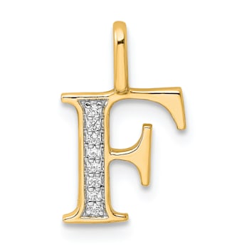 14K Yellow Gold Diamond Letter F Initial Pendant