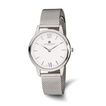 Mens Charles Hubert Stainless Steel Silver-tone Dial Mesh Band Watch