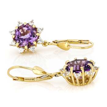 Amethyst Rectangular Octagonal And White Zircon Earrings In 18K Gold
Over Sterling Silver 3.89ctw