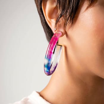 14K Yellow Gold Over Sterling Silver XL Oval Tie Dye Acrylic Hoop
Earrings in Cotton Candy