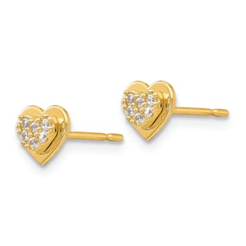14k Yellow Gold Cubic Zirconia Children's Heart Post Earrings