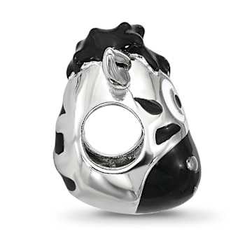 Sterling Silver Kids Enamel Zebra Face Bead