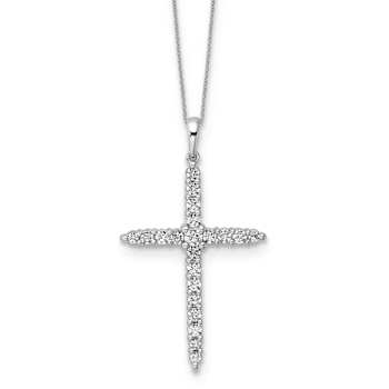 Rhodium Over 14K White Gold Polished Lab Grown Diamond VS/SI GH, Cross
Pendant with Chain Necklace