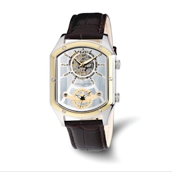 Charles Hubert Men's Two-tone IP-plated Leather 38x46mm Dual Time Watch