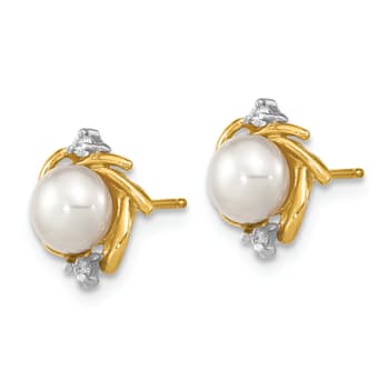 14k Yellow Gold and Rhodium Over 14k Yellow Gold 5-6mm Button White FWC
Pearl Diamond Stud Earring