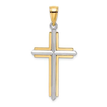 14k Yellow Gold and 14k White Gold Polished Cross Charm