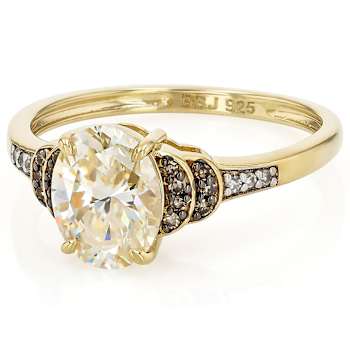 Diamond Simulant Oval, Champagne Diamond And White Diamond Ring In 18K
Gold Over Sterling Silver 2.65ctw