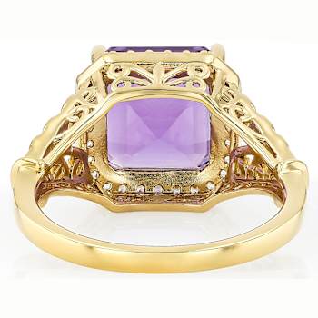 Amethyst Square Octagonal And White Zircon Ring In 18K Gold Over
Sterling Silver 3.96ctw