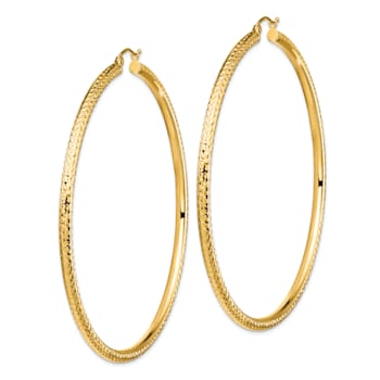 14k Yellow Gold Diamond-cut 2 13/16" Hoop Earrings